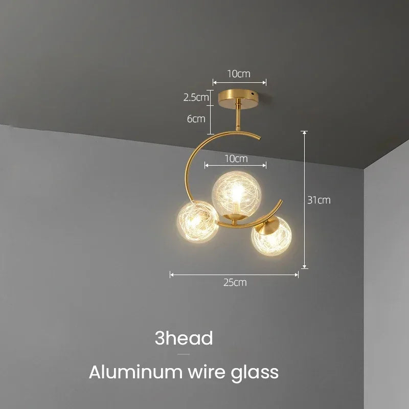 Medieval Bauhaus Gold Glass Ball Bubble Hanging LED Pendant Lights Creative Forged Lamps for Bedroom Home Decoration Chandelier