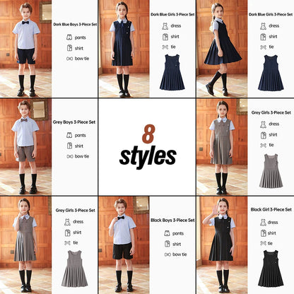 Girl Summer Evening Dresses Kindergarten School Uniform Boys Shirt Shorts Bowtie Wedding Suit Children Performance Costume