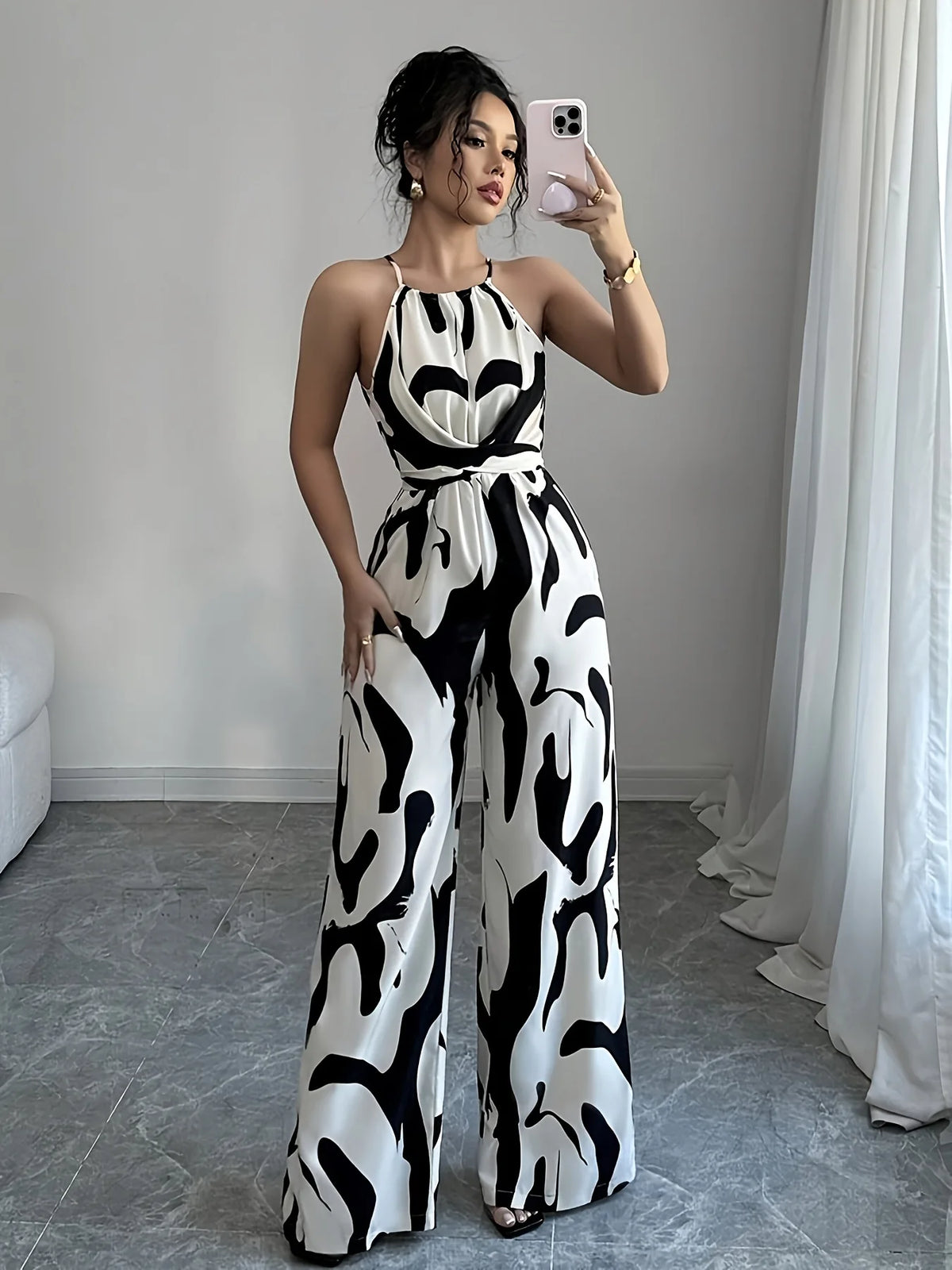 Summer Women's Sexy Halter Neck Jumpsuit Casual Pants Jump Suits For Women Geometric Print Jumpsuit Party Outfits For Women