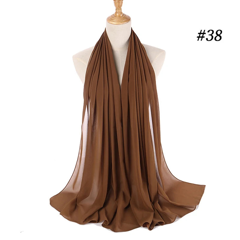 Muslim Chiffon Hijab Women Bubble Chiffon Scarf For Women Ladies Veil Muslim Islam Solid Color Malaysia Musulman Wrap Scarves