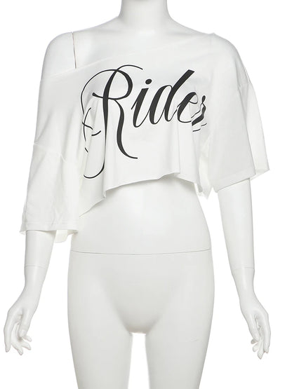 Weird Puss Letter Print Crop Tops Women Summer Trend Wild Biased Collar Street Skinny Simple Classic Streetwear Daily Soft Tees