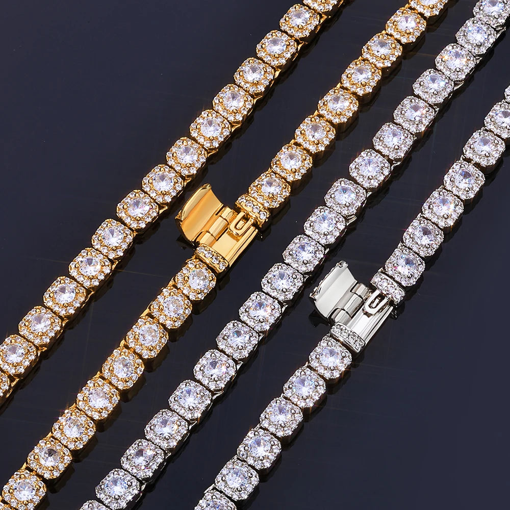 FLEXKING 5mm VVS1 Moissanite Square Tennis Necklace Brass Full Iced Out Chain Men Luxury Hip Hop Streetwear Bling Jewelry