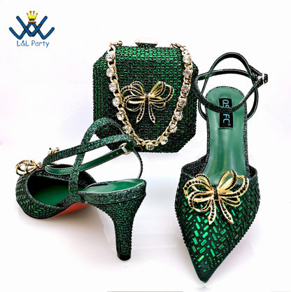 Concise New Design African Italian Women Shoes and Bag Set in Magenta Color High Quality Pumps for Wedding Party