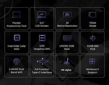 CHUWI FreeBook 2 in 1 Laptop Tablet 13.5" FHD Touch Screen Intel N150 / N100 12GB / 16GB LPDDR5 512G SSD WIFI 6 2256*1504