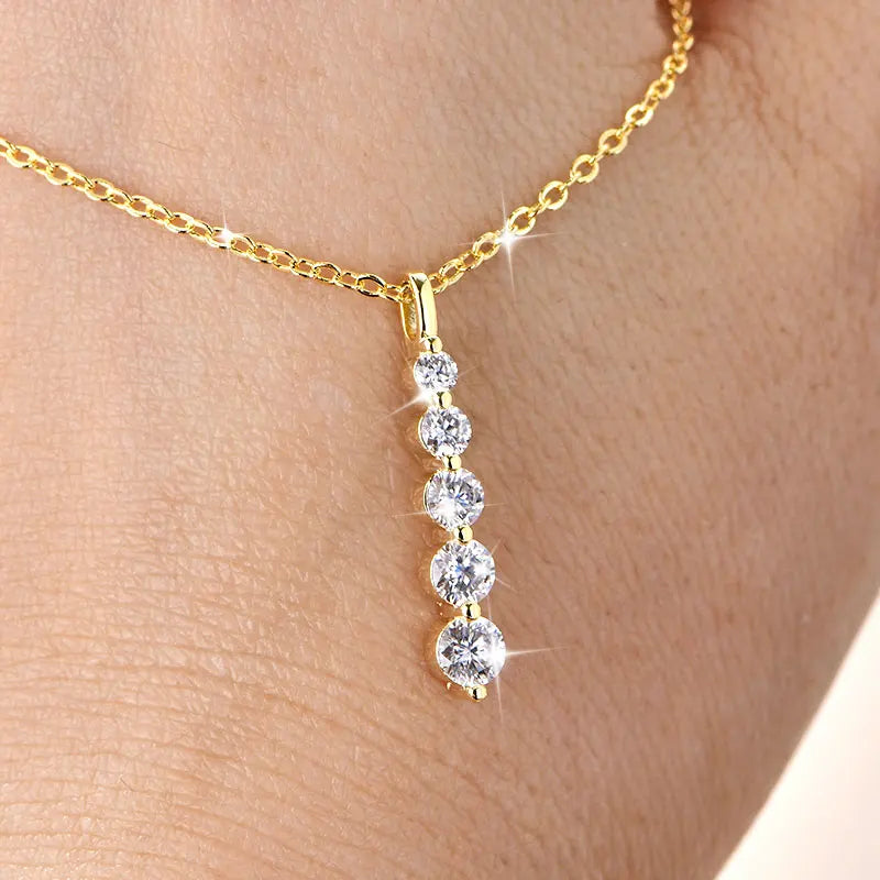 Rrjzz D Color Round Moissanite Pendant Necklace for Women 14K Gold Filled 5-Stone Lab Imitation Diamond Necklace GRA Certified