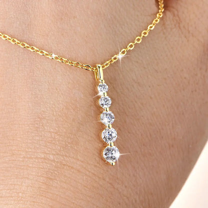 Rrjzz 5-Stone Moissanite Pendant Necklace D Color VVS1 Round Lab Diamond 14k Gold Silver Plated Necklace Jewelry Gifts with GRA