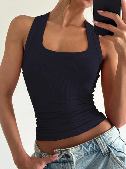 Dulzura Square Collar Sleeveless Slim Ribbed Tank Top Women'S Solid Sexy Casual Top Party Club Street Summer Clothes Wholesale