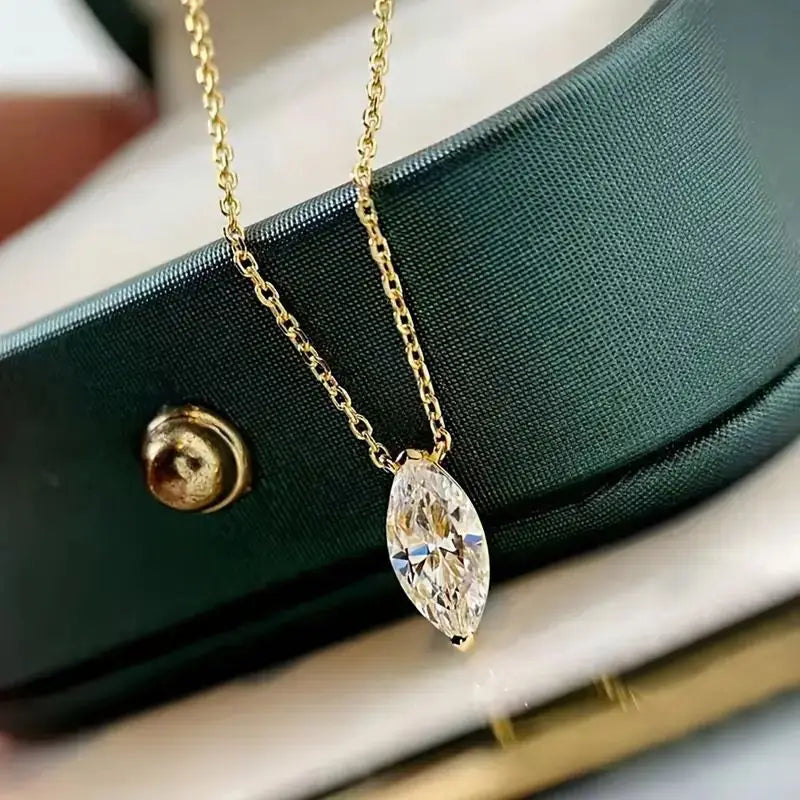 Marquise Cut Moissanite Necklace S925 Sterling Silver D Color VVS1 Clarity Excellent Cut Wedding Fine Jewelry