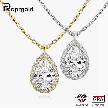 RAPRGOLD GRA Certified 7x10.5mm 2.5CT Pear Cut Moissanite Fashion Drop Pendant Necklaces for Women Chains Fine Neck Jewelry Gift