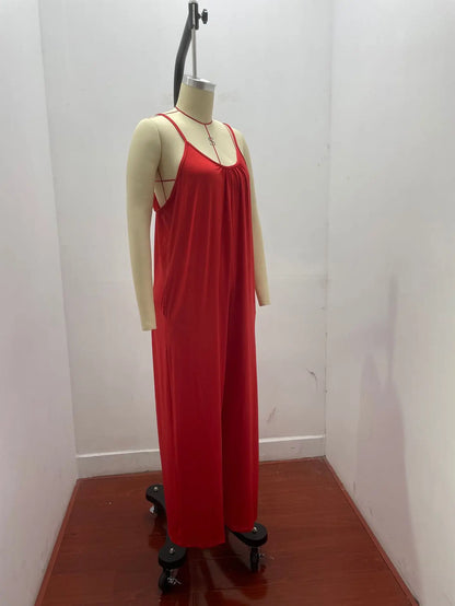 Strap jumpsuit for women's summer new cross-border solid color inserted bag casual jumpsuit