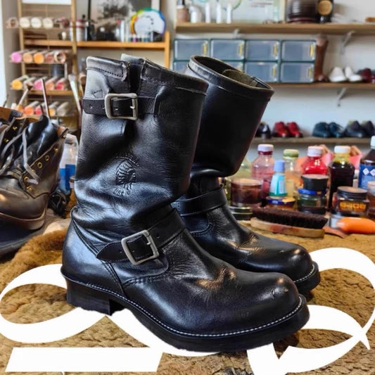 Men's Retro Motorcycle Boots Black Real Leather Knight Cargo Boots Trendy Round Toe Shoes botas para moto motorcycle boots