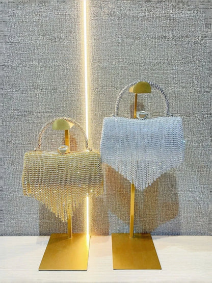 fashion woman handbag socialite light luxury Rhinestone tassel dinner bag ladies handbag Party metal chain shoulder bag