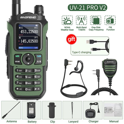 Baofeng UV-21 PRO Walkie Talkie V2 Long Range Multi-band Portable Ham Two Way Radio Wireless Copy Frequency Type-C For Hunting