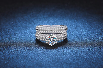Women's PT950 Platinum Double Band Ring, High-Precision Craftsmanship, 1 Carat Moissanite Ring Set