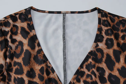 Dulzura Autumn Fashion Sexy V-Neck Long Sleeve Leopard Bodycon jumpsuit Women'S Casual Elegant Romper Party Club Street Clothes