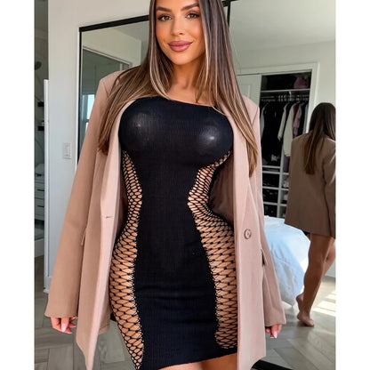 Women Summer Beach Cover Up Hollow Out Beachwear Bodycon Dress Without Underwear Sheer Mesh Fishnet Music festival Swimsuit