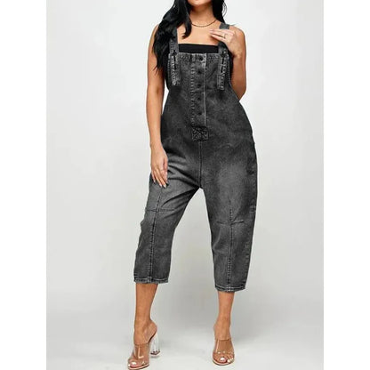 Women One Piece Jumpsuits Denim Pants Overalls Sleeveless Straight Trousers Spliced Rompers Casual Office Ladies Autumn