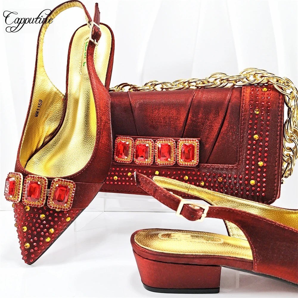 Peach Women Shoes And Bag Set Luxury African Ladies Sandals Match With Handbag Clutch Medium Heels Pumps Sandales Femmes MM1159