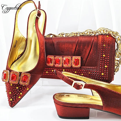 Peach Women Shoes And Bag Set Luxury African Ladies Sandals Match With Handbag Clutch Medium Heels Pumps Sandales Femmes MM1159
