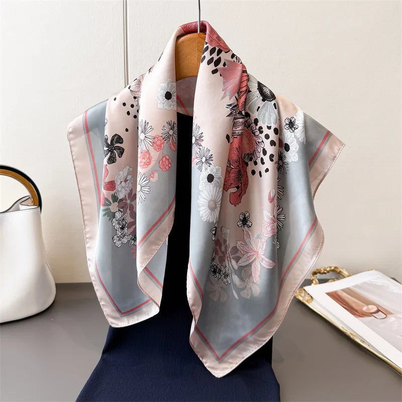 70*70cm Zebra Stripes Print Head Scarf for Women Silk Square Scarves Foulard Bandana Fashion Decorate Hijab Female Neckerchief