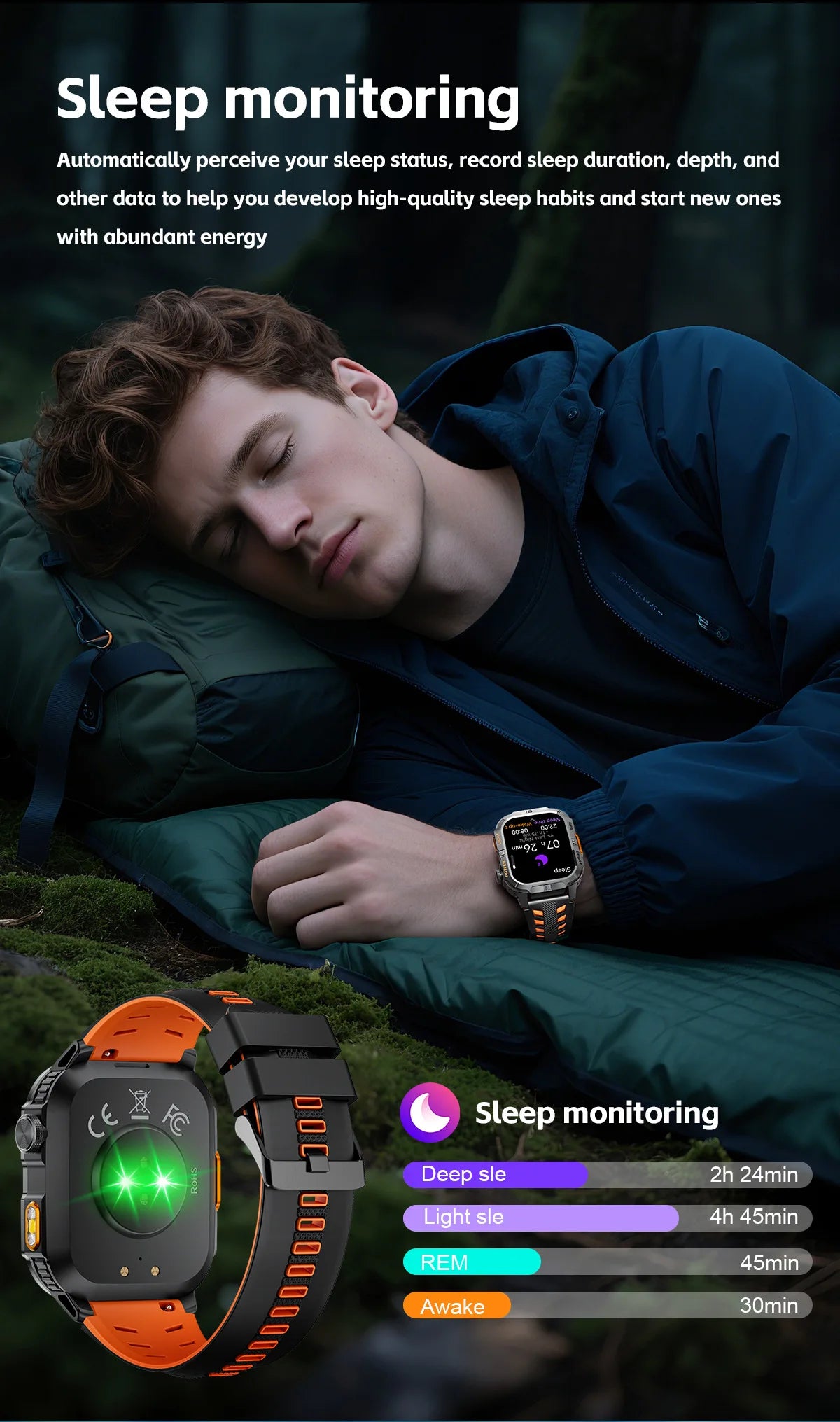 New Outdoor Military Men Smartwatch Equipped With GPS Sports LED Lighting, Compass, Wireless Communication IP68 Waterproof Watch