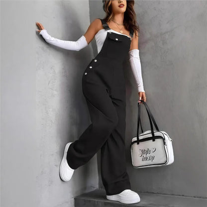 New Casual Women's Jumpsuit Spring Summer Solid Color Simple Loose Retro Style Sleeveless High Waist Backless Wide Leg Overalls