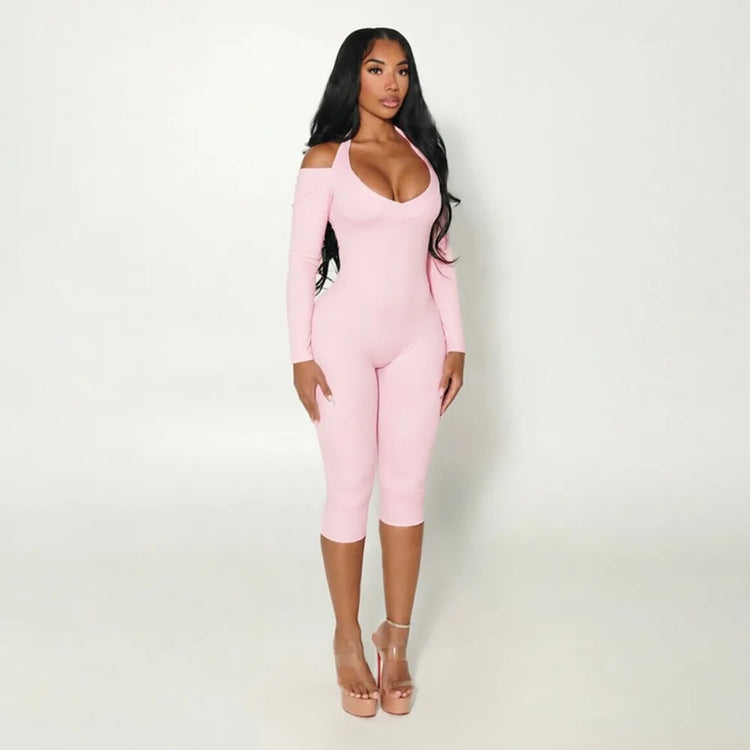 FLARORA Sexy Serpentine Print Jumpsuits Woman Halter Off-shoulder Full Sleeve Skinny Peach Hip Playsuits Hottie Party Clubwear