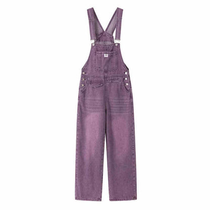 Vintage Purple Denim Overalls Women Spring Autumn High Waist Straight Jumpsuits Female Loose Casual Suspender Jeans