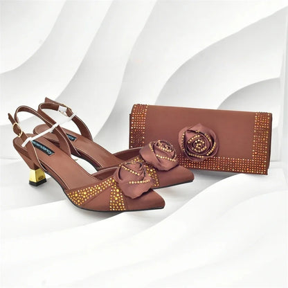 Women Nigerian Italian Shoes and Bags Set Decorated with Handmade Flowers Bag and Shoe Set Women Luxury 2026 High Heels Pumps