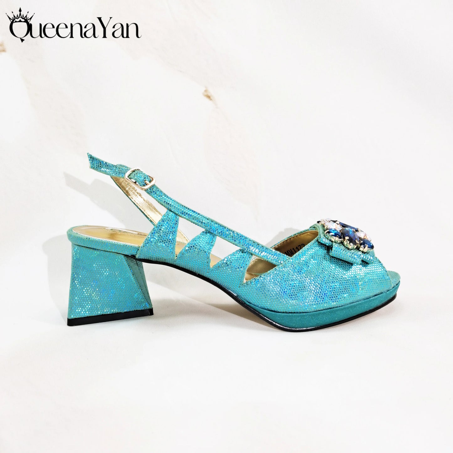 Queena Yan New Arrival  Special Synthetic Fabrics Design Teal Color Women's Matching Shoe and Bag Set  for Weddings and Parties