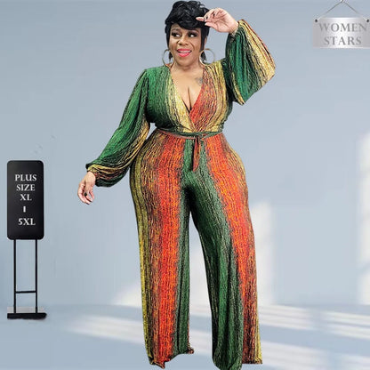 New Plus Size Women Jumpsuits Elegant V Neck Long Sleeve Rompers Office Lady Straight One Piece Outfits Wholesale Drop Shipping