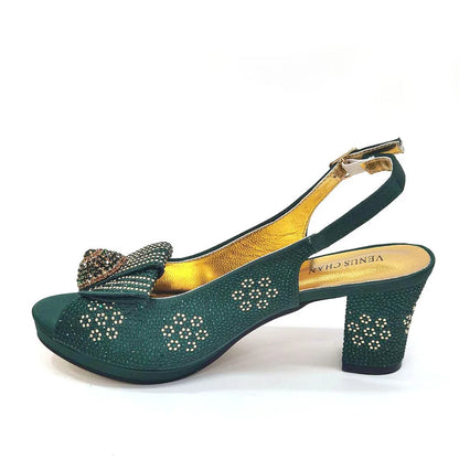 Mature Sweet Spot Good Arrival Peach Color Square Heels Peep Toe Shoes Matching Bag Set For Nigerian Women Wedding Party Pump