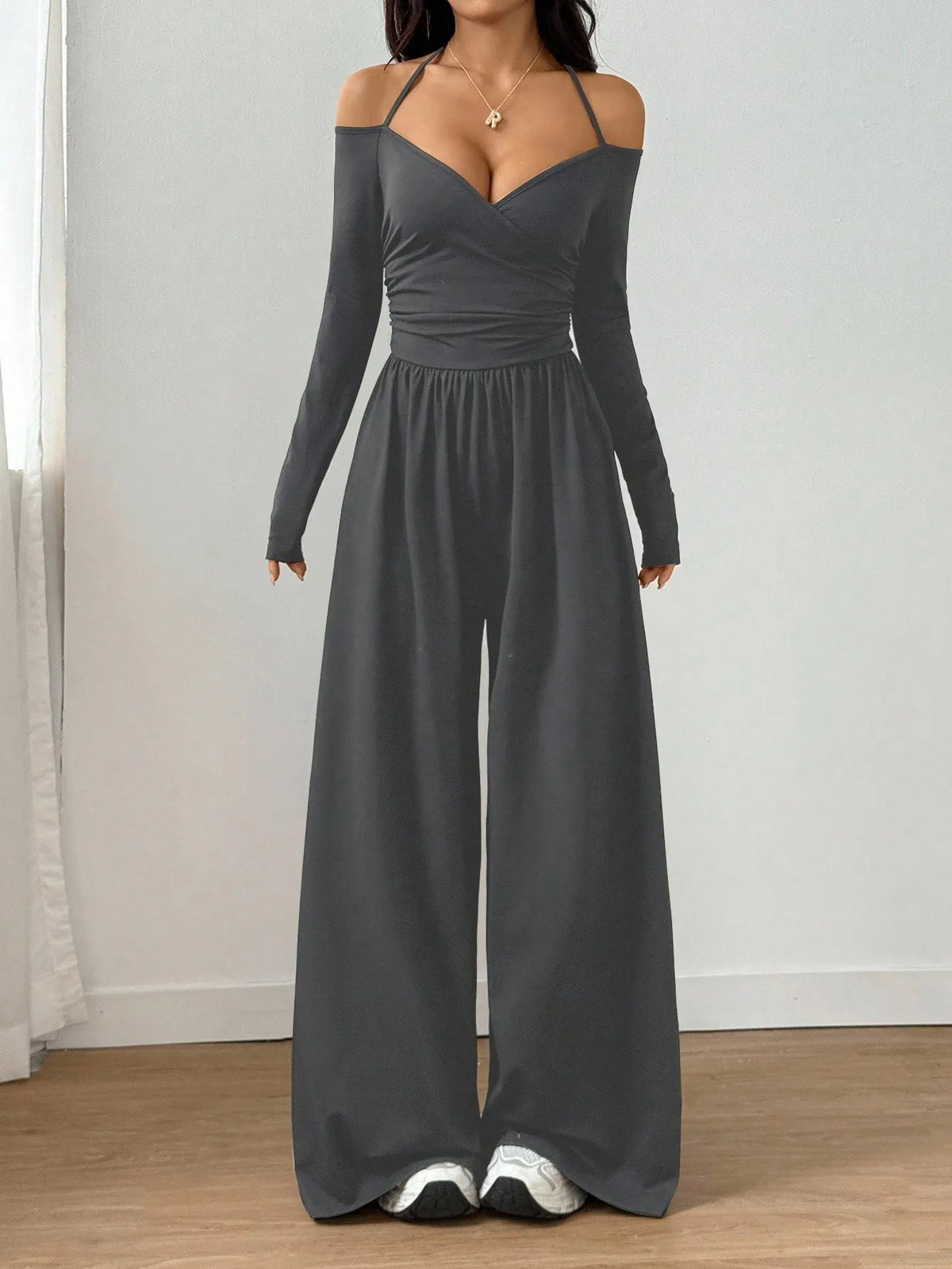 2026 Casual Jumpsuits For Woman Jumpsuit All-match Women's Clothe Simple Style Neck Halter Off Shoulder Solid Color Long Sleeves