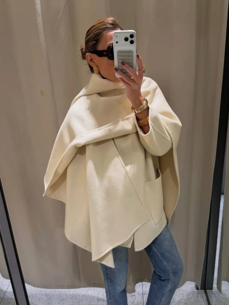 HH Woman Winter Trend Fashion Long Sleeves Blended Fabrics Layered Decoration Coat Female Casual Versatile Commuting Overcoat