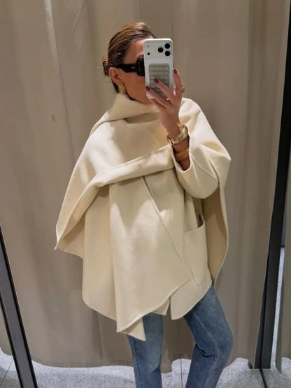 HH Woman Winter Trend Fashion Long Sleeves Blended Fabrics Layered Decoration Coat Female Casual Versatile Commuting Overcoat