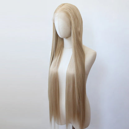 Flaxen Brown Synthetic Lace Front Wig 40inch Long Straight Flax Golden Lace Front Synthetic Wig Pre Plucked Natural Hairline