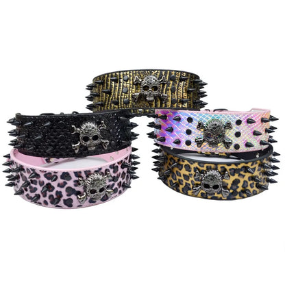 Spiked Dog Collars Leather for Large Medium Dogs Pit Bull Mastiff Rottweiler Pitbull Labrador Boxer Medium To Large Skull Collar
