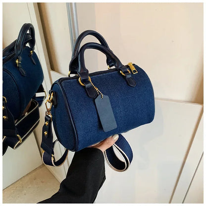 Cross Body Bags Casual Street Small Boston Bag 2025 Designer Purses Patchwork Colorblock Mini Handbags For Women Denim Shoulder