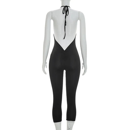 FAGADOER Sexy Solid Color Bodycon Jumpsuits Women Halter Sleeveless Backless Elasticity Romper Female Streetwear Overalls 2026
