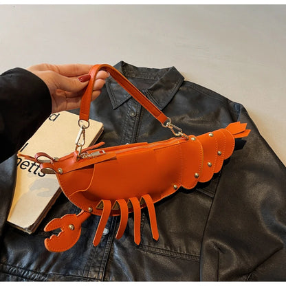 PU Zipper Commuting Crossbody Bags Lobster Shape Niche 2025 High Quality Ladies Bags Solid Color Rivet Fashion Shoulder Bags