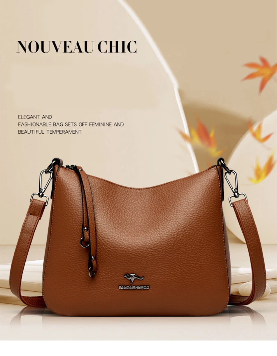 Women's Luxury Designer Top-Handle Bags Soft Leather Handbag Ladies Solid Color Shoulder Crossbody Bag Messenger Commuting Sac