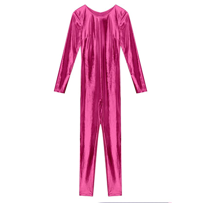 Womens Metallic Shiny Bodysuit Clubwear Long Sleeve Slim Fit Full Body Jumpsuit Nightclub Rave Party Musci Festival Costumes