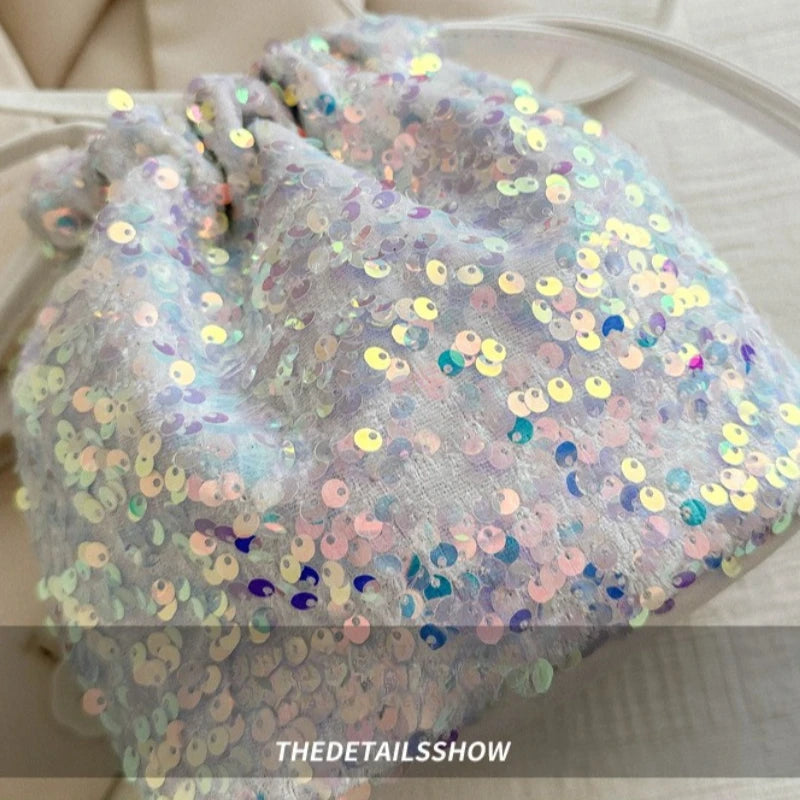 Shiny Sequin Drawstring Shoulder Bags for Women, Mini Crossbody Purse ,Sparkly Evening Handbag Suitable for Party Night Out