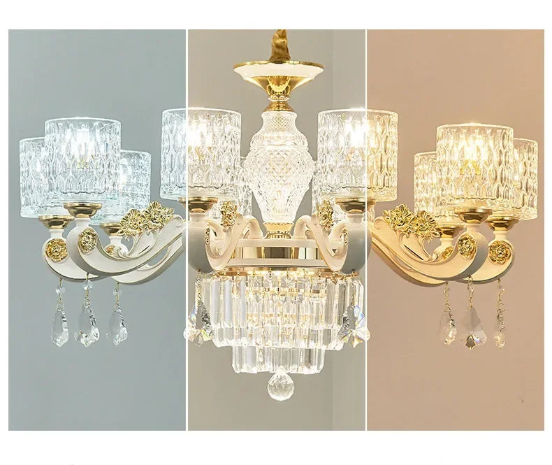 European Luxury Crystal Chandeliers LED Lights For Hotel Villa Lobby Living Dining Room French Romantic Home Decor Hanging Lamps