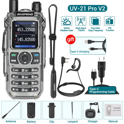 BAOFENG UV-21 PRO Walkie Talkie Wireless Copy Frequency High Power Multi-Band Type-C Charger Long Range Upgrade V2 Ham Radio