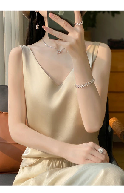 New Lce Silk Satin Camisole Women's Spring/Summer Solid Color Sleeveless Sexy Comfortable Silk Underwear Vest RW-D09