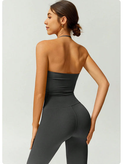 Female Sexy Backless Gym Jumpsuits Set Woman Training Yoga Flared Sportswear Woman Sports Clothes Fitness Elastic Training Suits