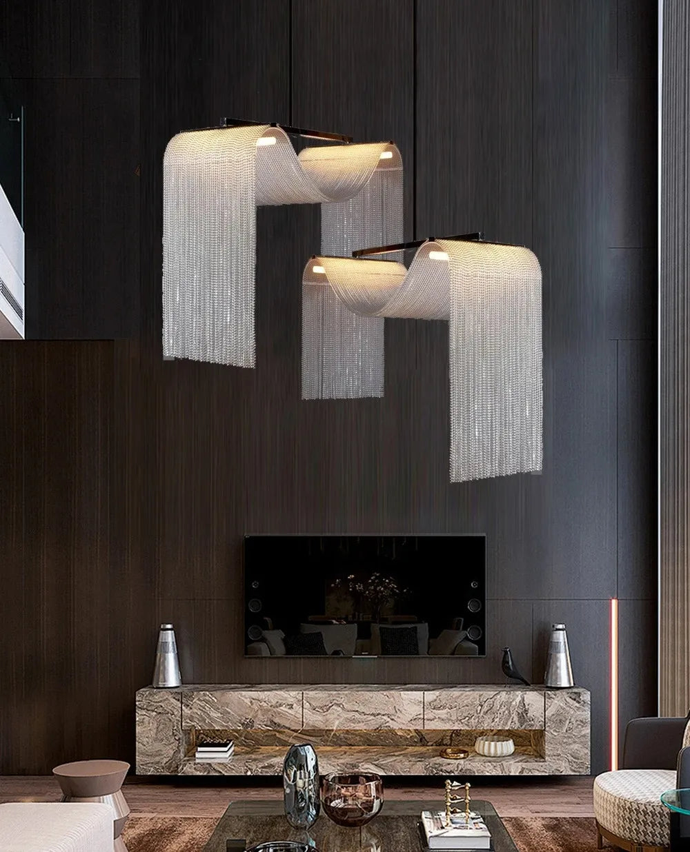 Waterfall Tassel Metal Pendant Lights European Designer LED Home Decor Hanging Lamps for Ceiling Living Room Chandelier Lighting
