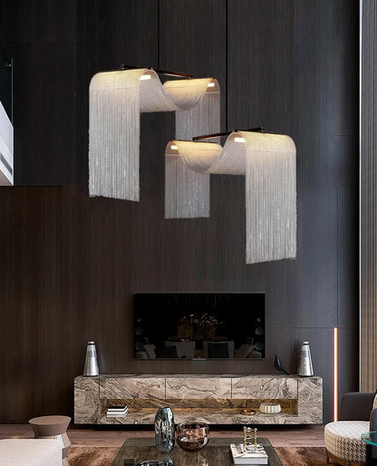 Waterfall Tassel Metal Pendant Lights European Designer LED Home Decor Hanging Lamps for Ceiling Living Room Chandelier Lighting