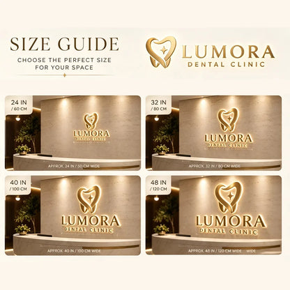 Custom LED Sign Gold Metal Logo Illuminated Letters Business Store Large Logo Signage for Office Dental Beauty Brand Name